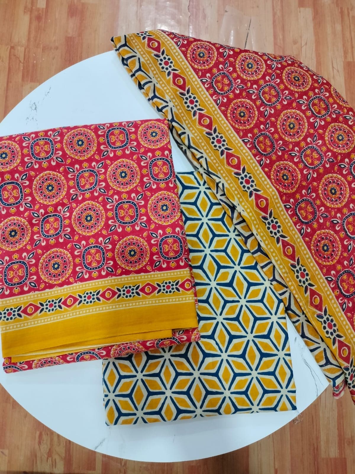 Red Medallion Print Cotton Suit Set