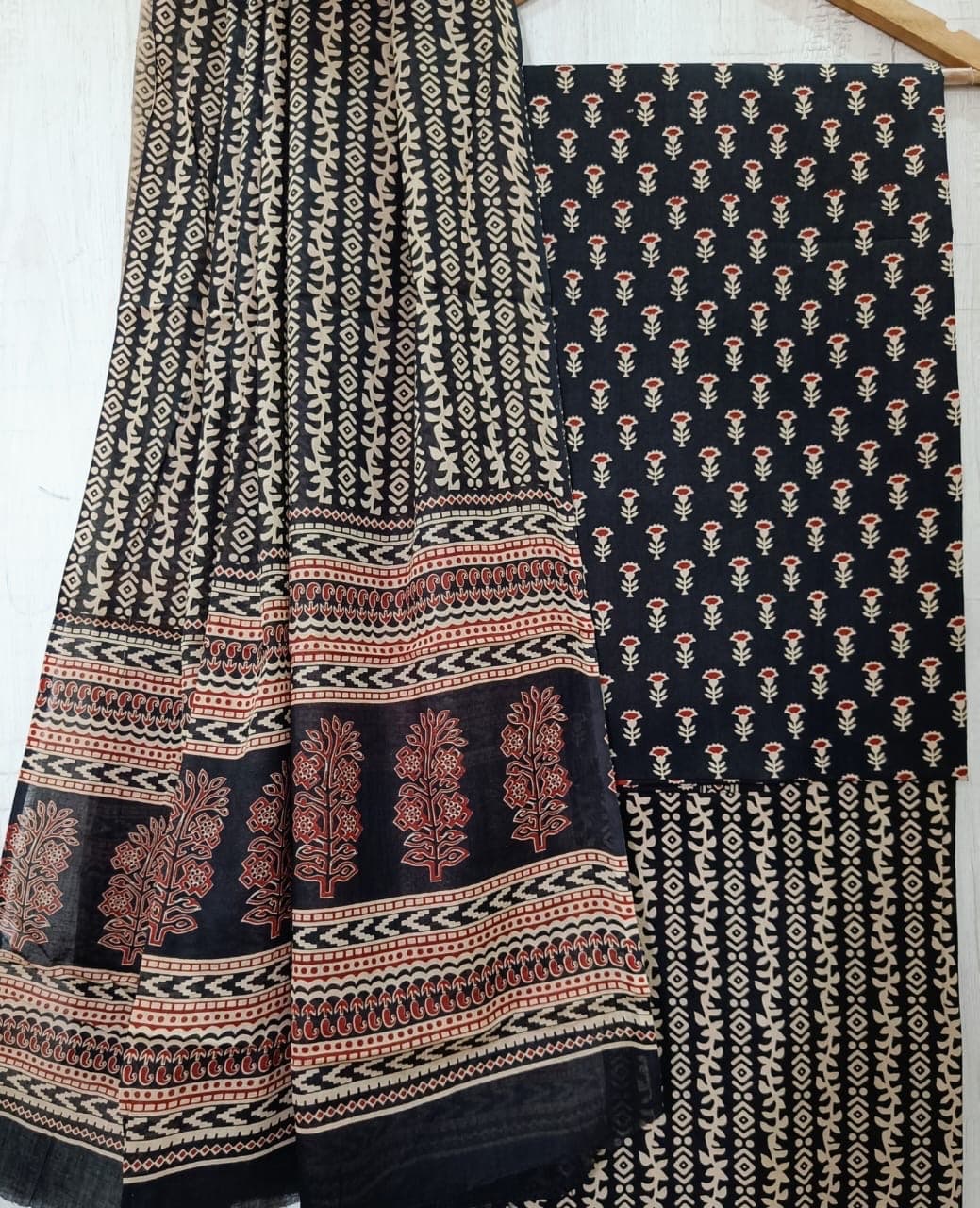 Black Ajrakh Floral Cotton Suit Set