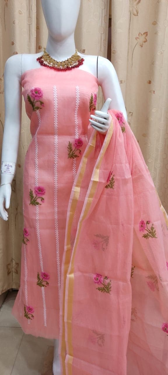 Peach Kota Doria Suit