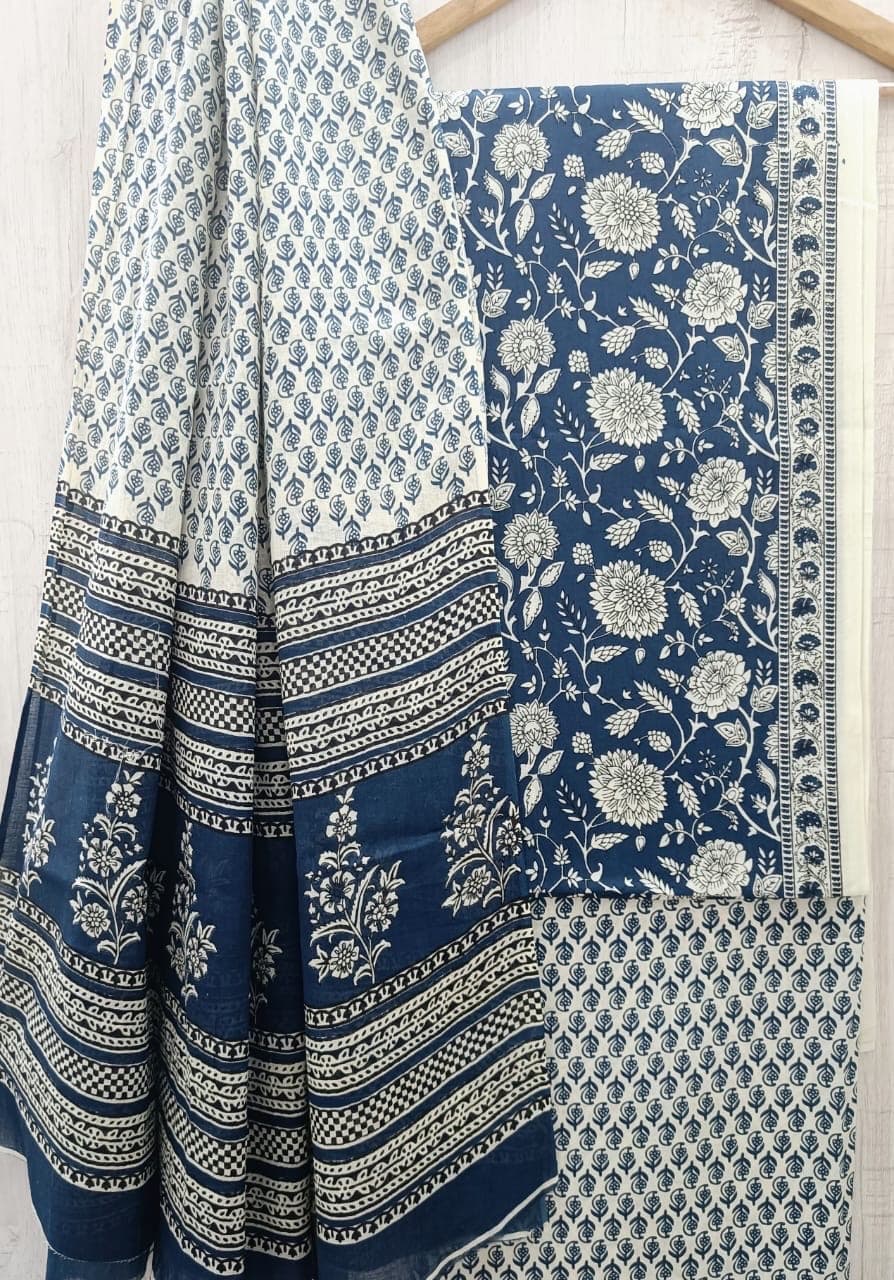 Indigo White Floral Suit