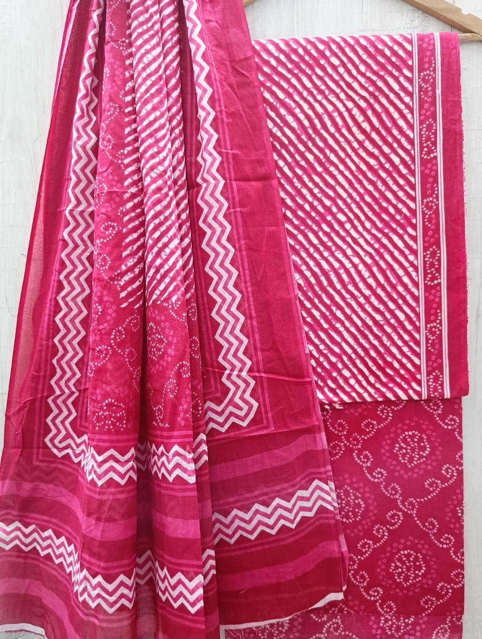 Rani Pink Bandhani Print Cotton Suit Set