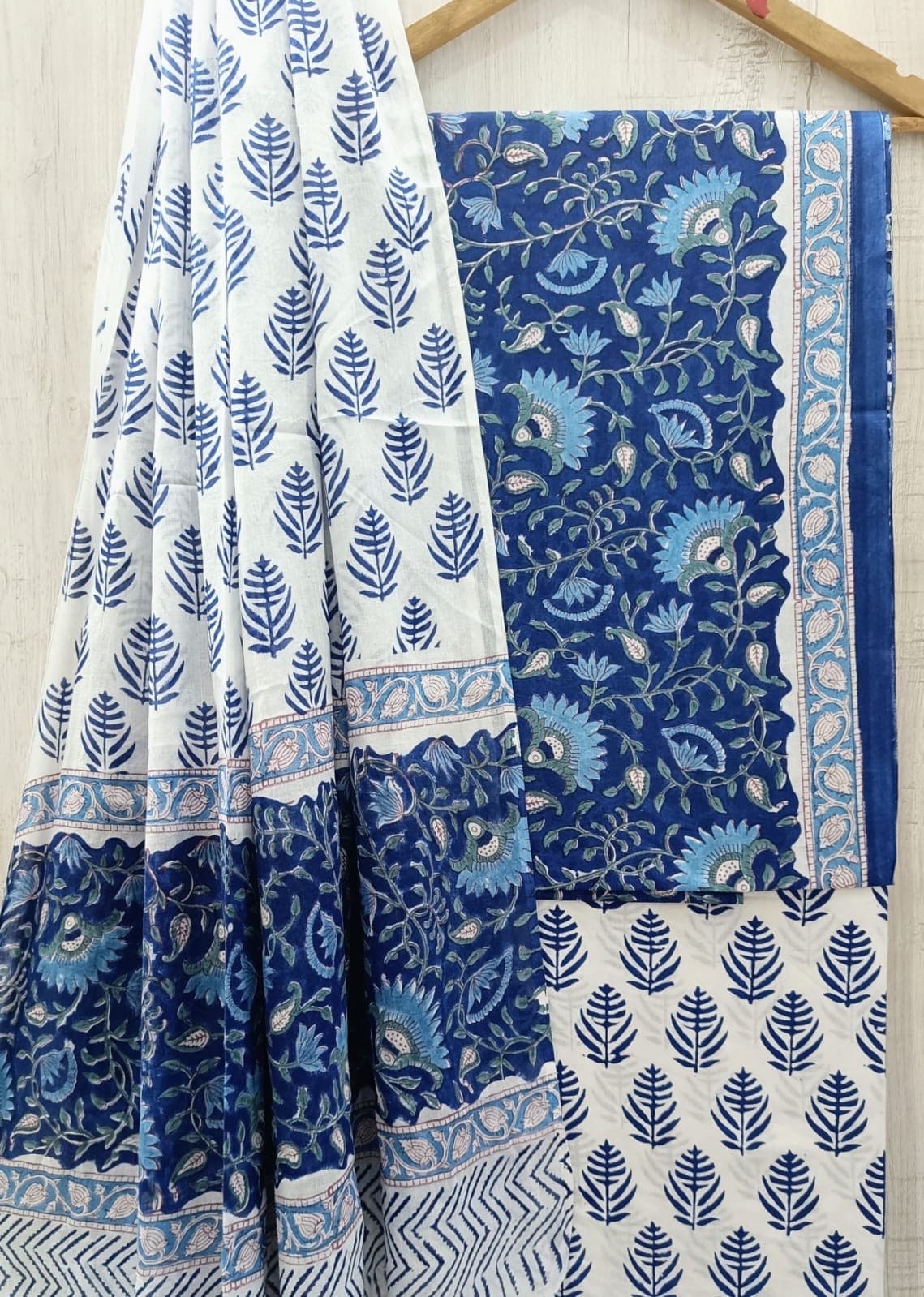 Indigo Blue Floral Vine Cotton Suit Set