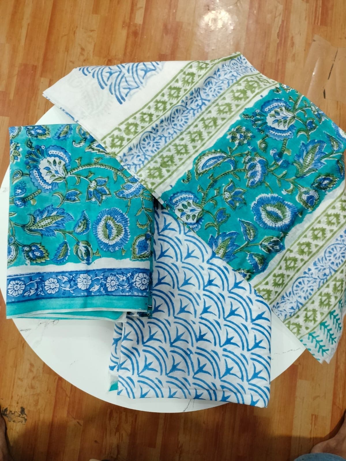Turquoise Floral Block Print Cotton Suit Set