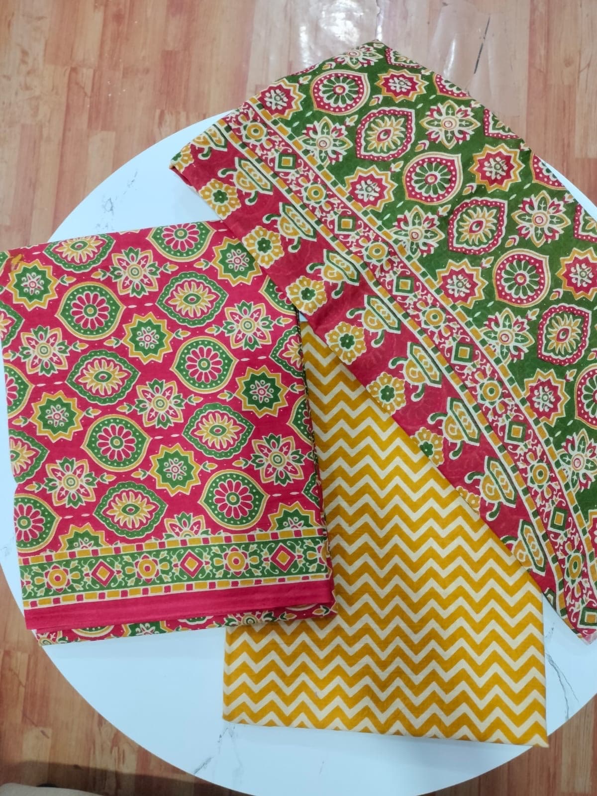 Pink & Green Medallion Print Cotton Suit Set