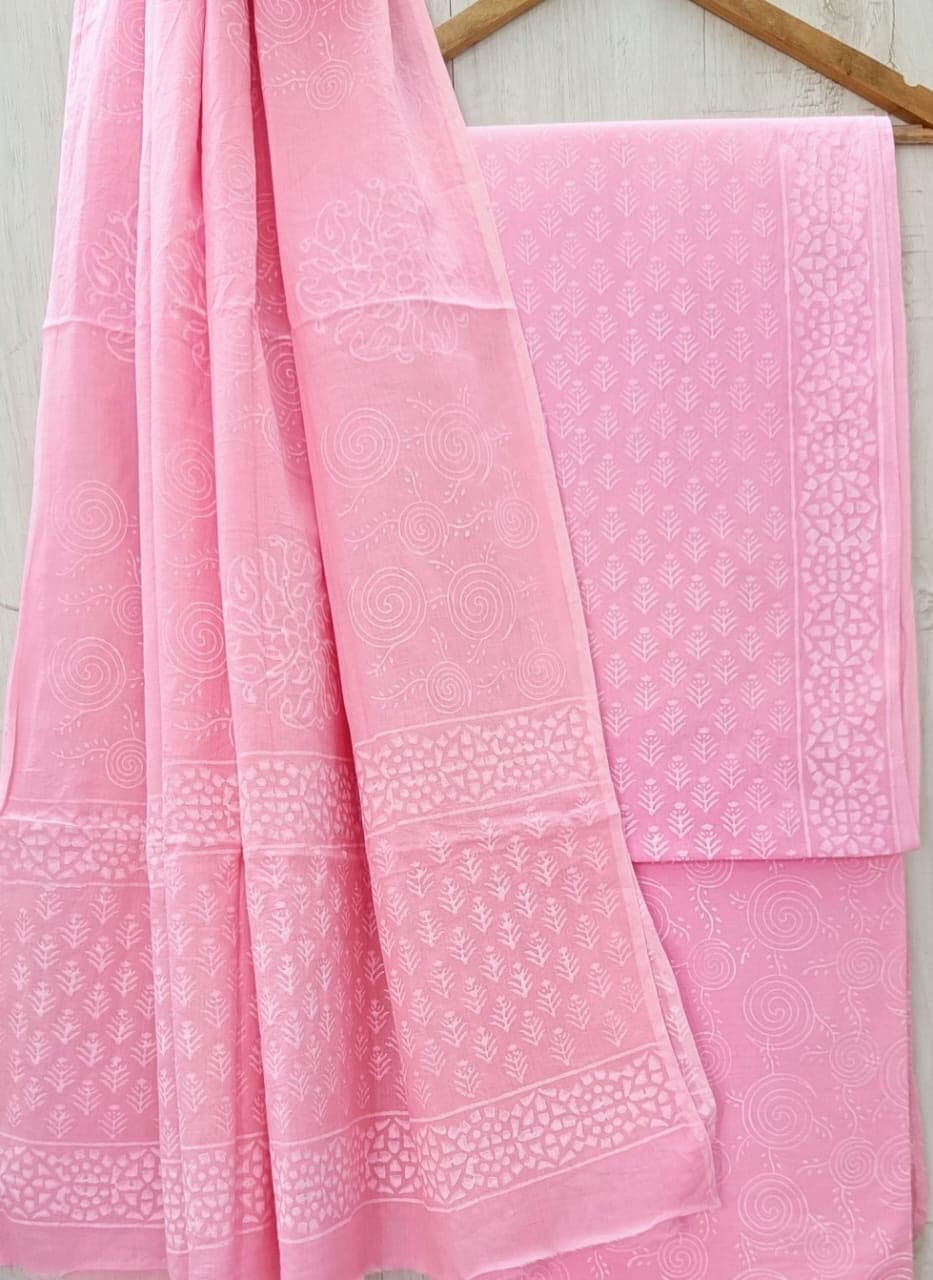 Baby Pink Hand Block Print Cotton Suit Set