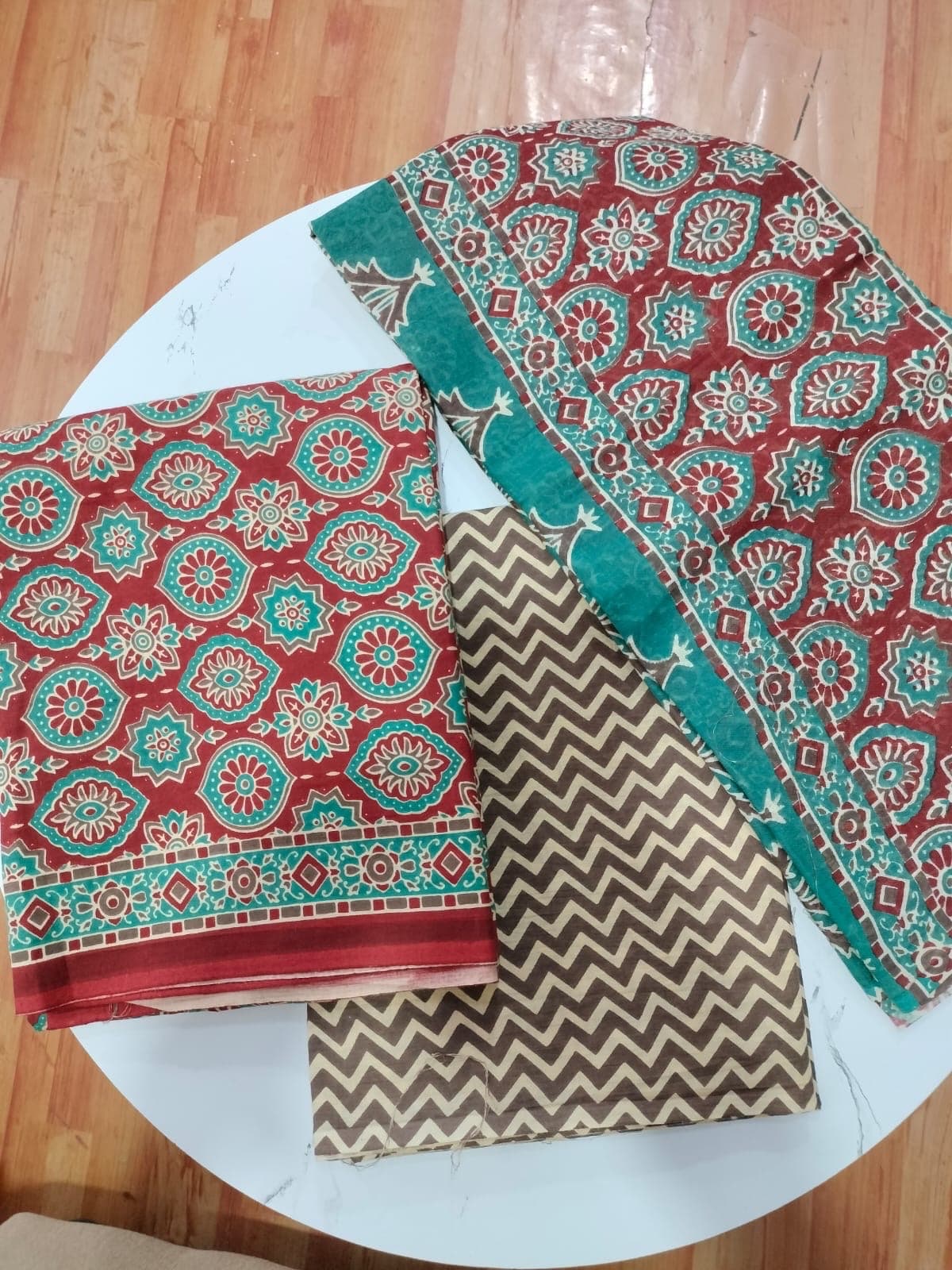 Maroon & Teal Medallion Print Cotton Suit Set