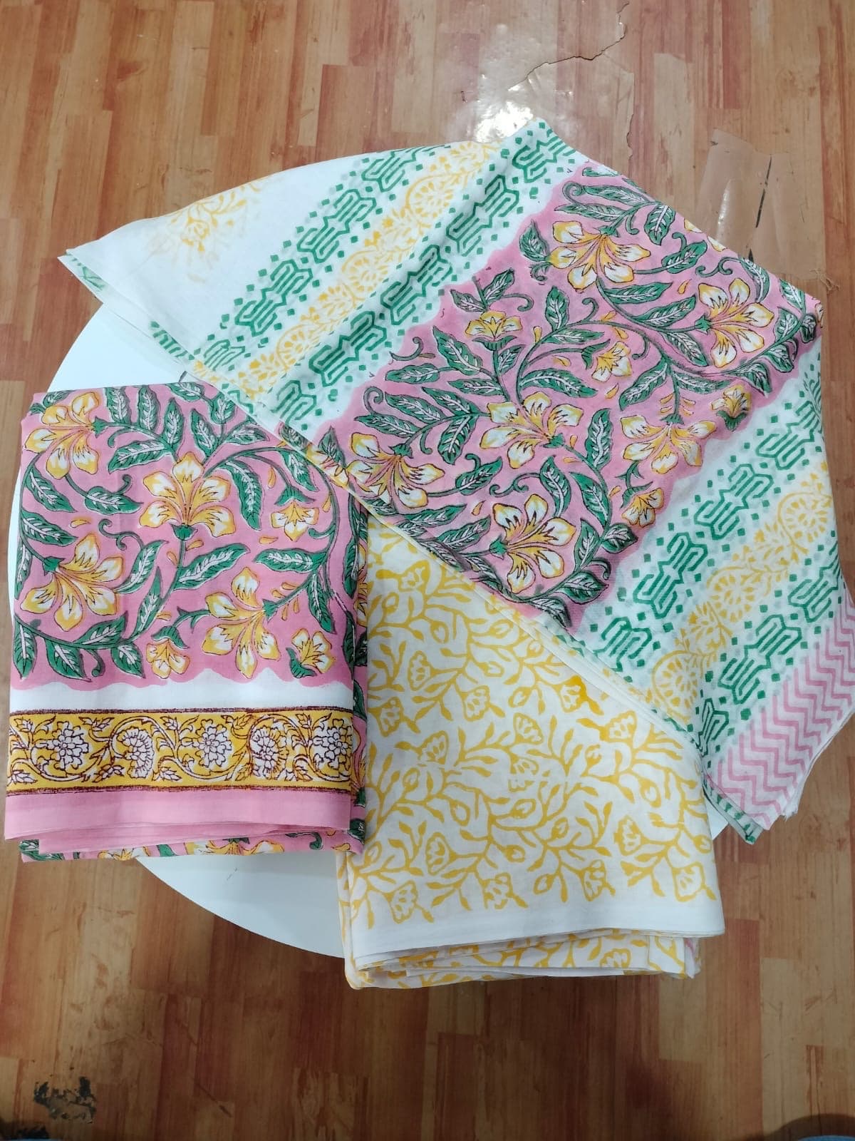 Pink & Yellow Floral Block Print Cotton Suit Set