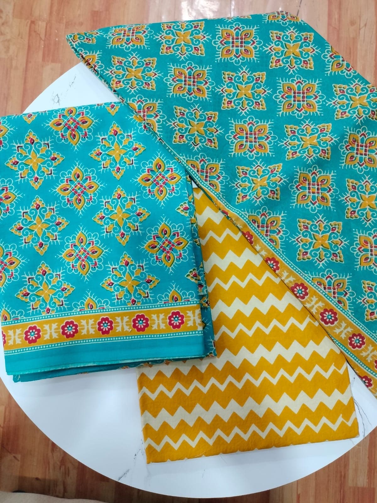 Teal Medallion Print Cotton Suit Set