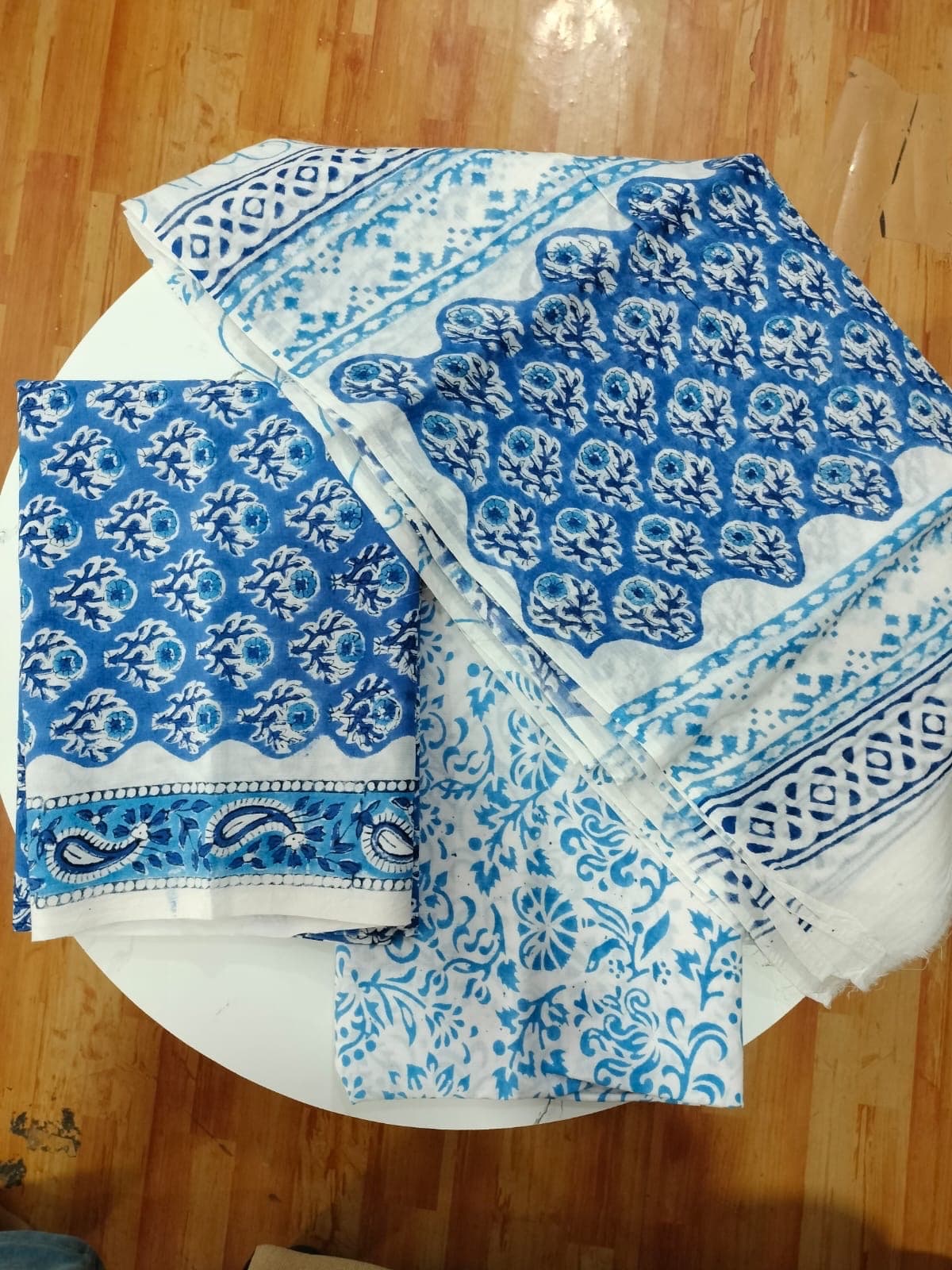 Cornflower Blue Paisley Block Print Cotton Suit Set