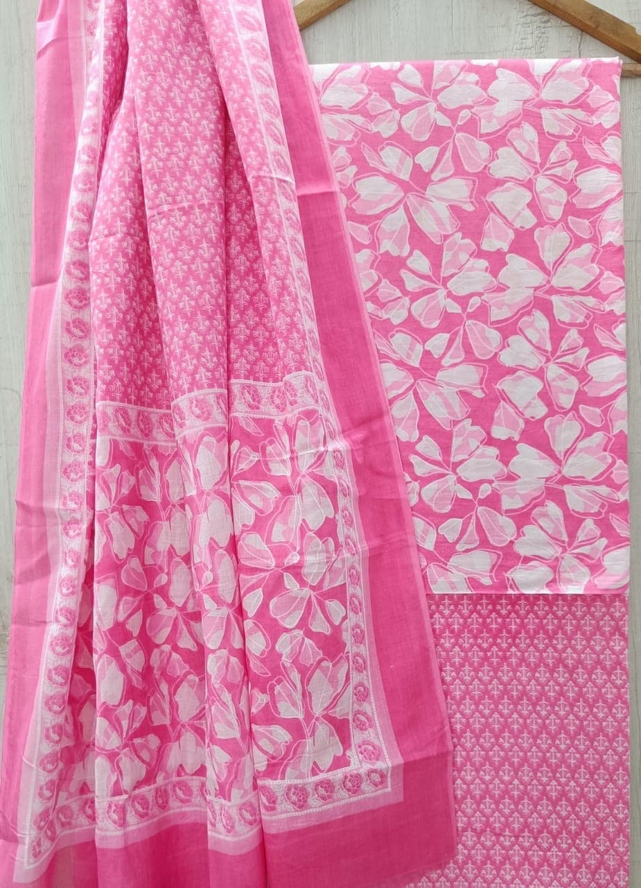 Pink Floral Petal Cotton Suit Set
