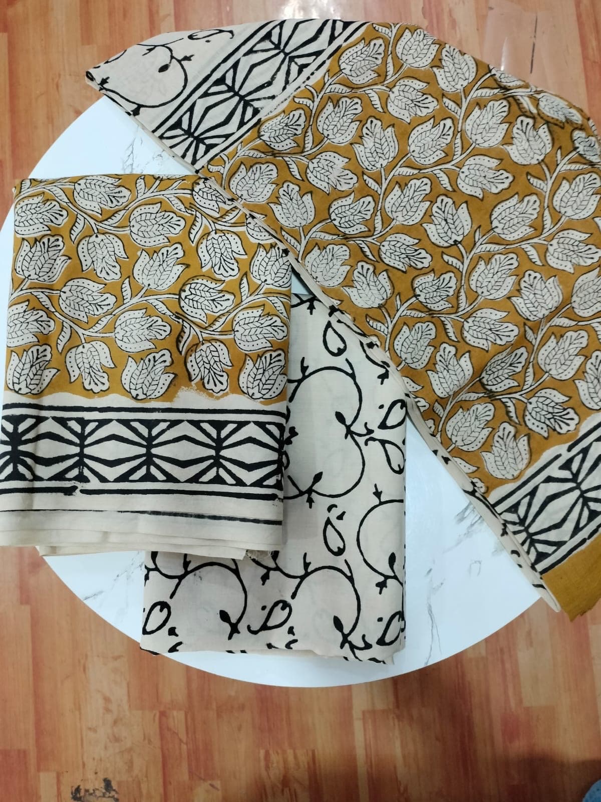 Mustard Yellow Tulip Block Print Cotton Suit Set