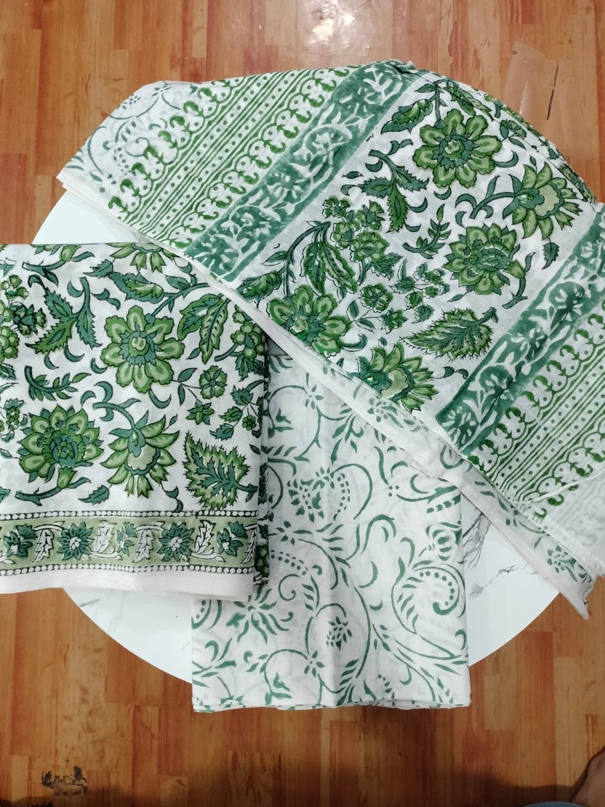 Green Floral Block Print Cotton Suit Set