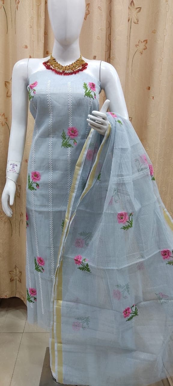 Powder Grey Kota Doria Suit