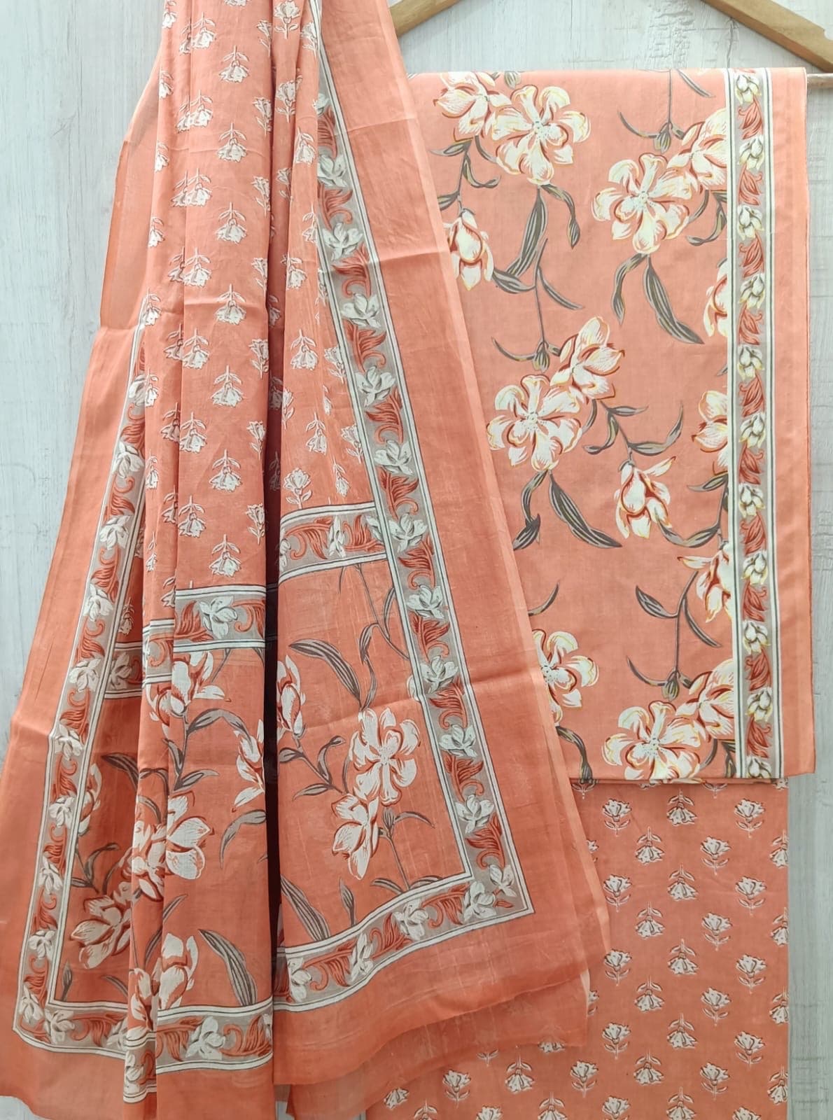 Peach Trailing Lily Cotton Suit Set