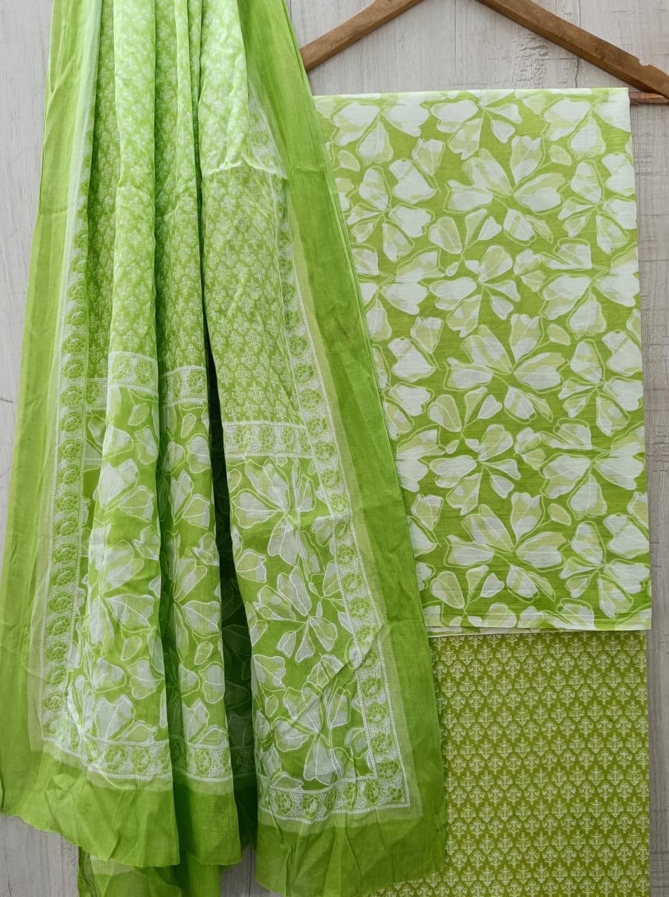 Lime Green Floral Petal Cotton Suit Set