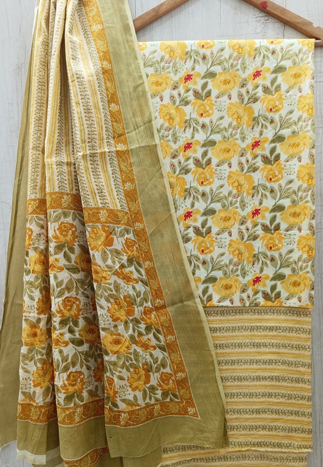 Mustard Yellow Rose Floral Cotton Suit Set