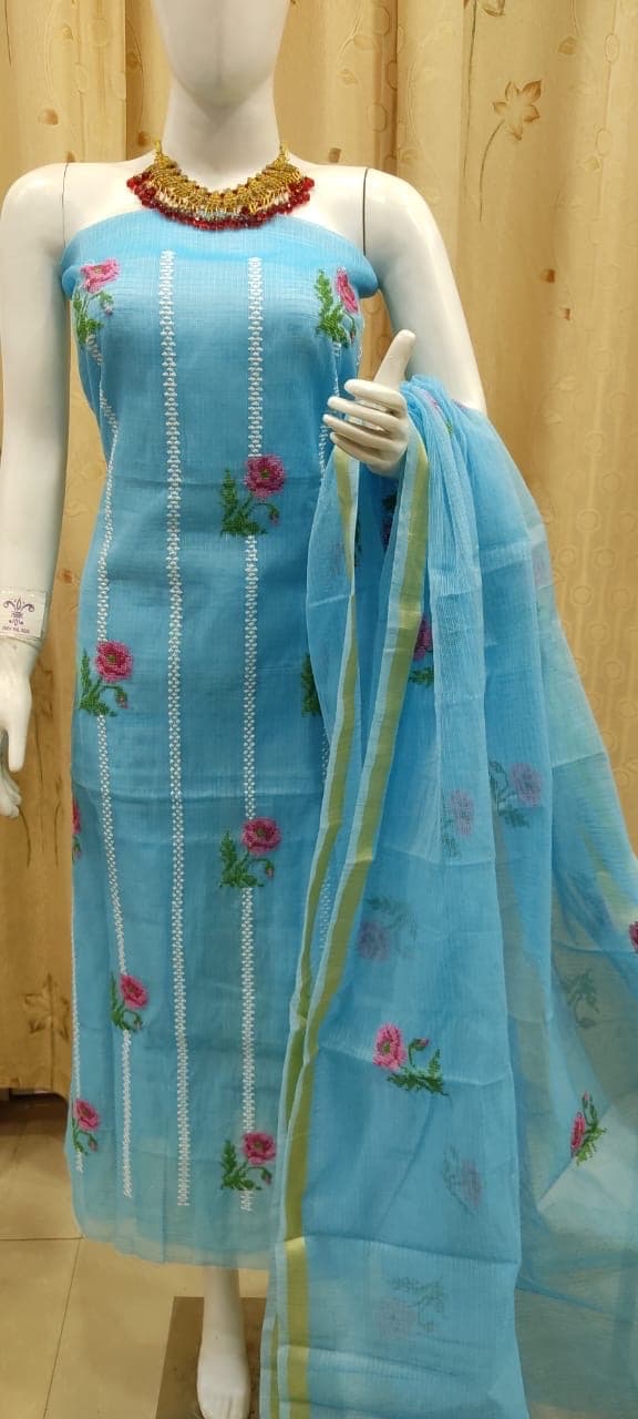 Sky Blue Kota Doria Suit