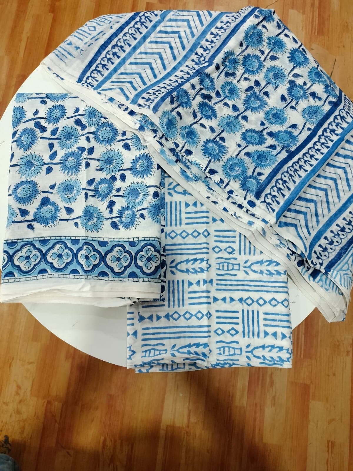 Indigo Blue Sunflower Block Print Cotton Suit Set
